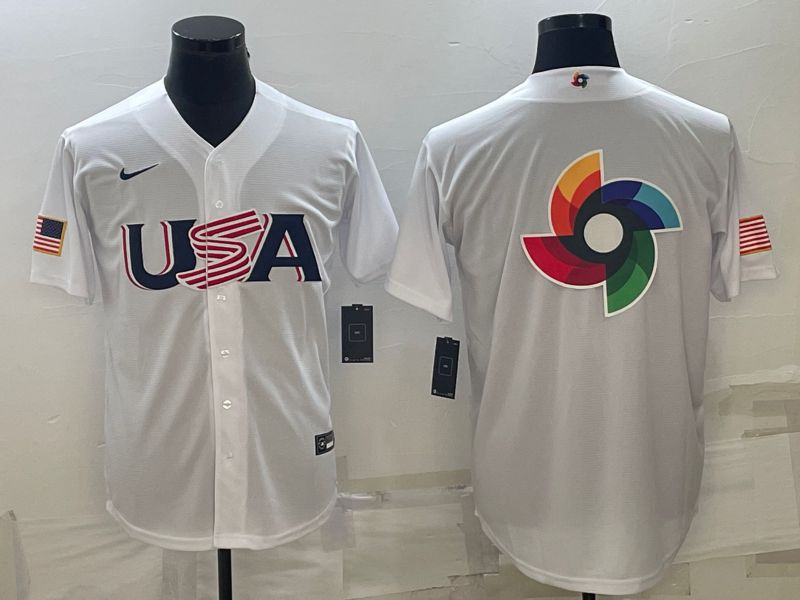 Men 2023 World Cub USA Blank White Nike MLB Jersey3